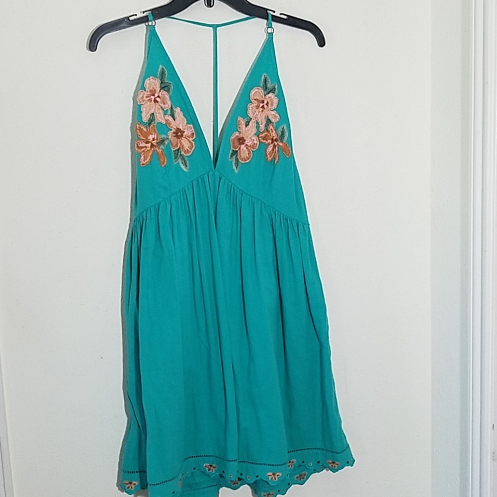 🆕️ Free People Embroided Flowers Dress Green - Picture 4 of 8